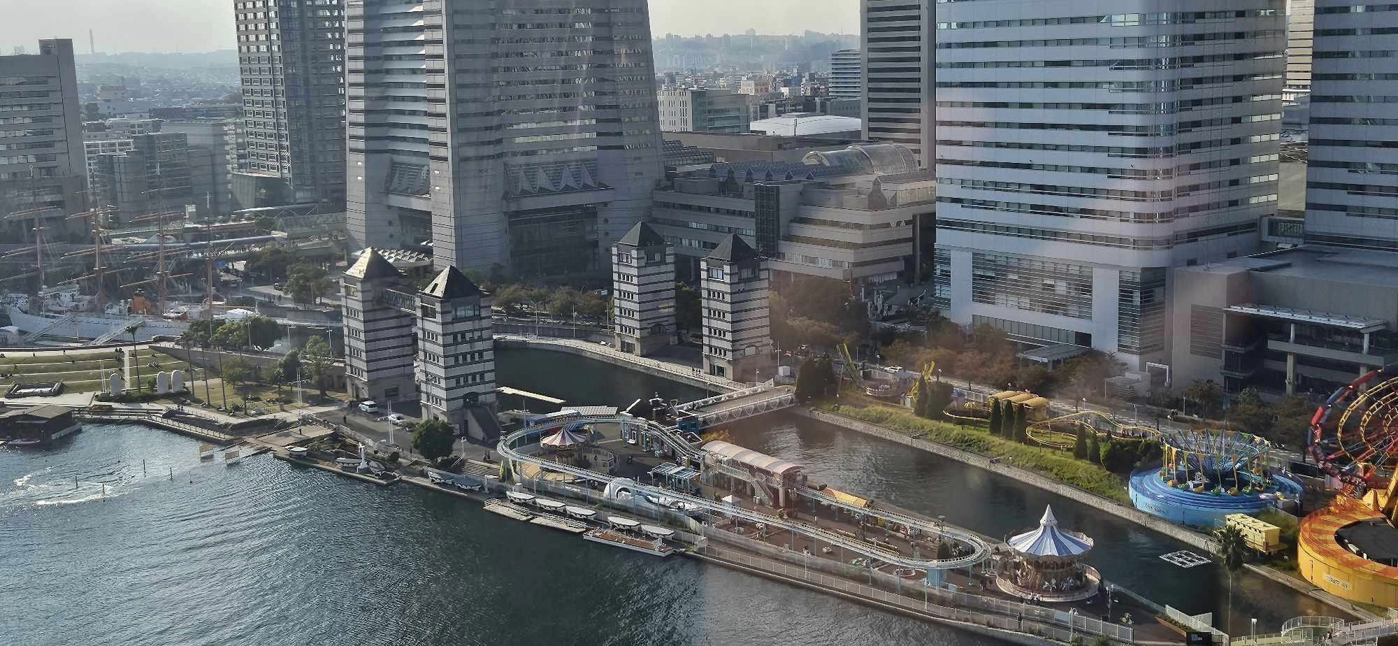 Looking out from the Cosmo World ferris wheel onto Yokohama